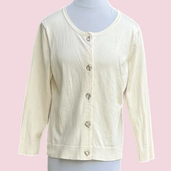philosophy Cream Off White Light Knit Jacket Cardigan Large Lg - Picture 1 of 9